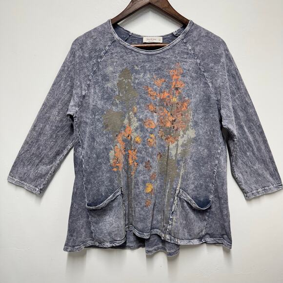 Jess & Jane Tops - Jess & Jane M Acid Wash Floral Tunic Top Made USA Earthy Artsy Boho 90’s Cotton